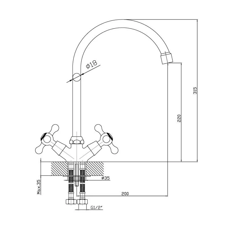 Orange Classic Pro M72-000cr смеситель для кухни двухвентильный, хром