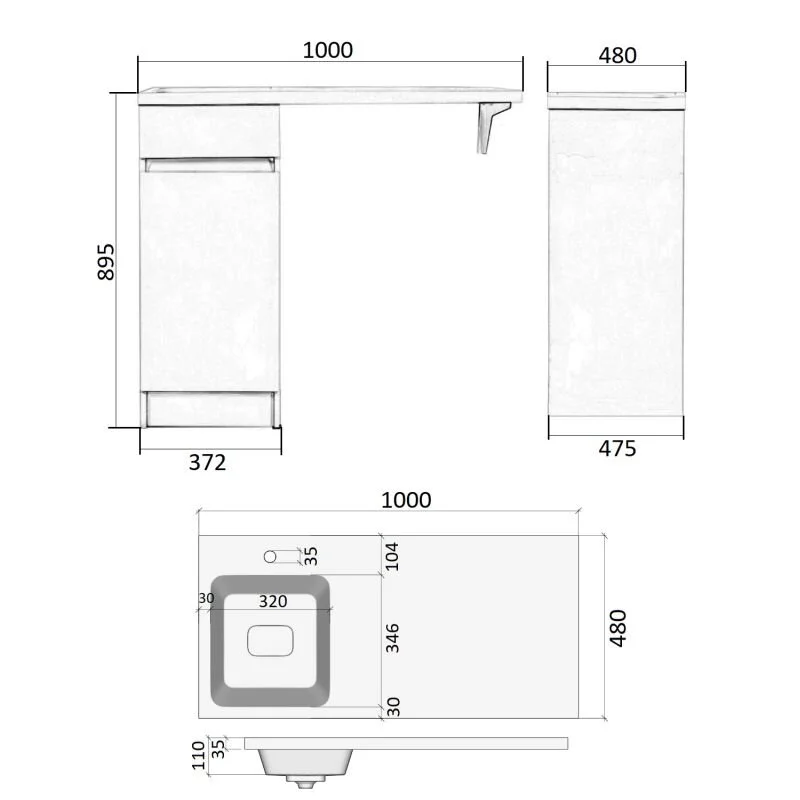 Orange Sistema STD-110TUW+RAL Тумба напольная с левой раковиной 110 см под стиральную машину, белый