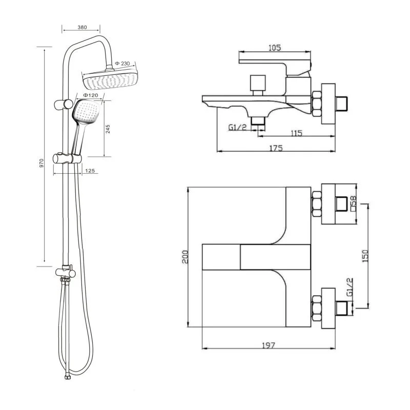 Душевая система Orange Lutz M04-944b смеситель с изливом, черный