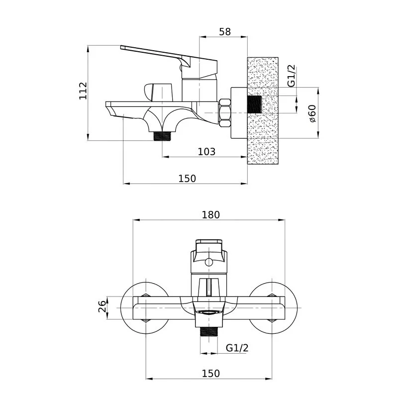 Orange Flat M12-100cr смеситель для ванны/душа однорычажный, хром