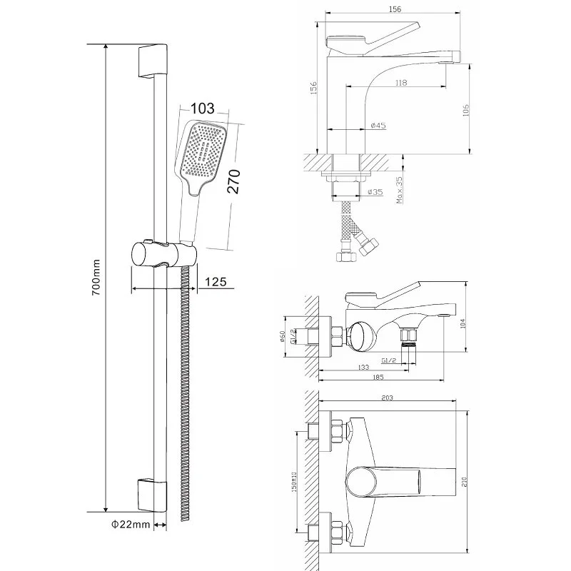 Orange ORGANIC M27-711cr Набор смесителей с душ.гарнитуром, хром