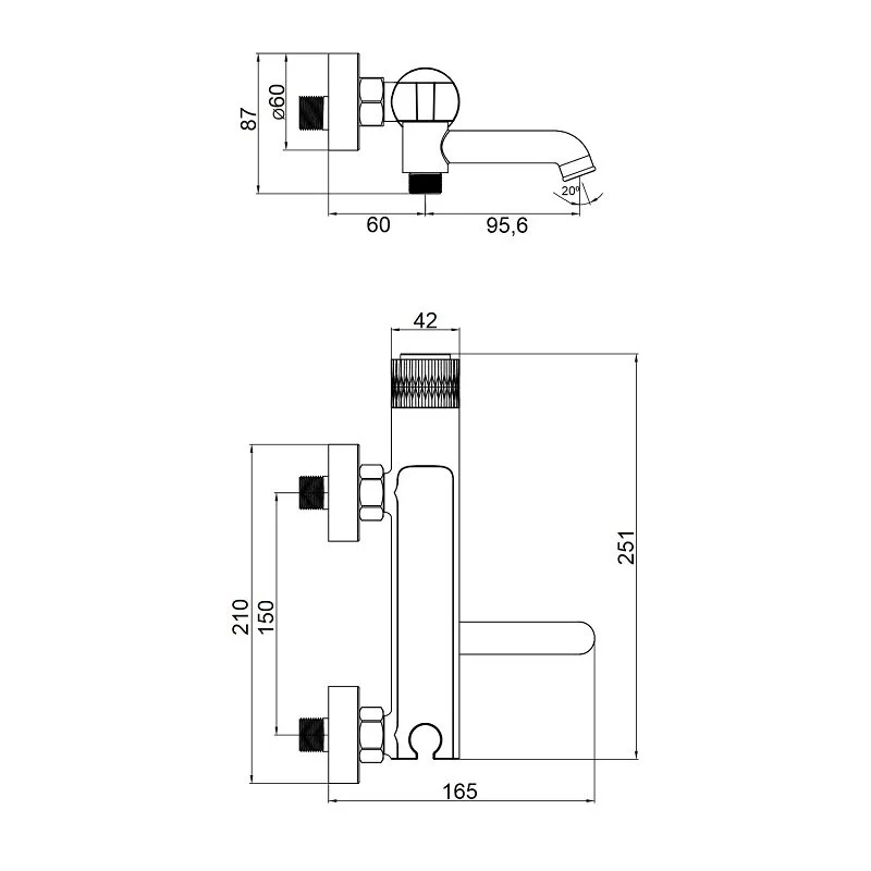 Orange Pure M02-100cr смеситель для ванны/душа кнопочный, хром