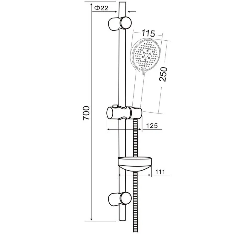 Orange OS132b  Душевой гарнитур, штанга 700 мм, лейка 3 режима, шланг 1,5 м, черный