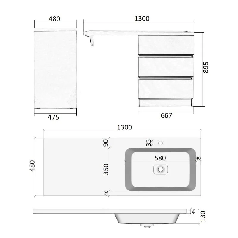 Orange Sistema STD-120TUW+RAR Тумба напольная с правой раковиной 120 см под стиральную машину, белый