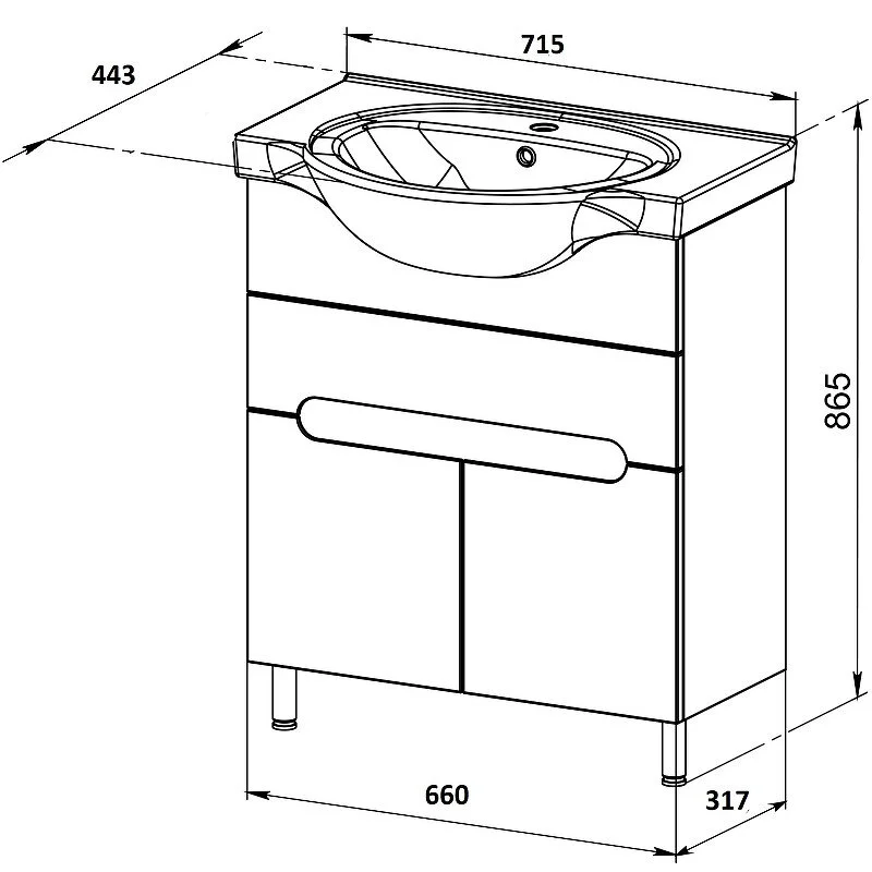 Тумба с раковиной Orange TOPLINE-Rio TR70-03E+RA напольная, белый глянец