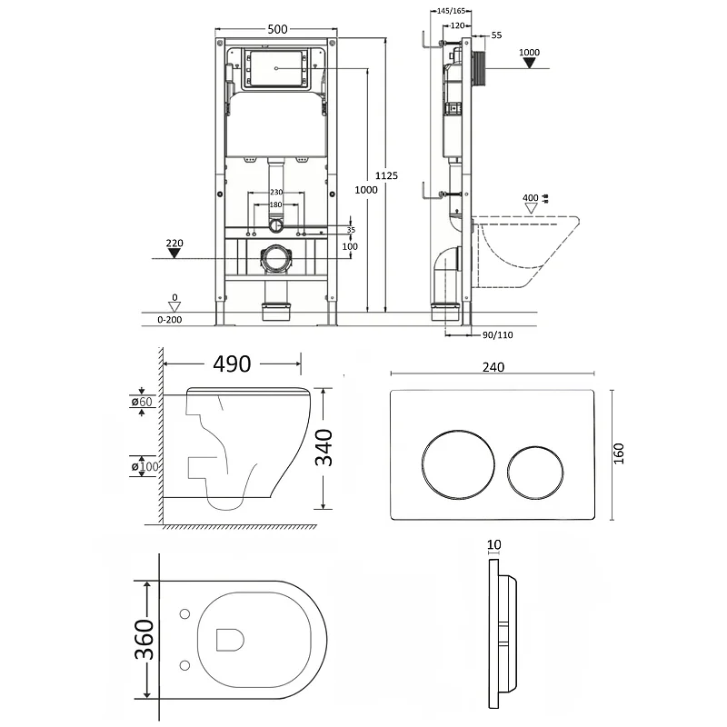 Orange CI07-150W+APB100 Унитаз подвесной безободковый белый с инсталляцией, микролифт, кнопка смыва хром