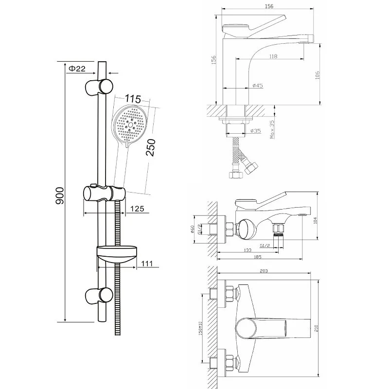 Orange ORGANIC M27-511cr Набор смесителей с душ.гарнитуром, хром
