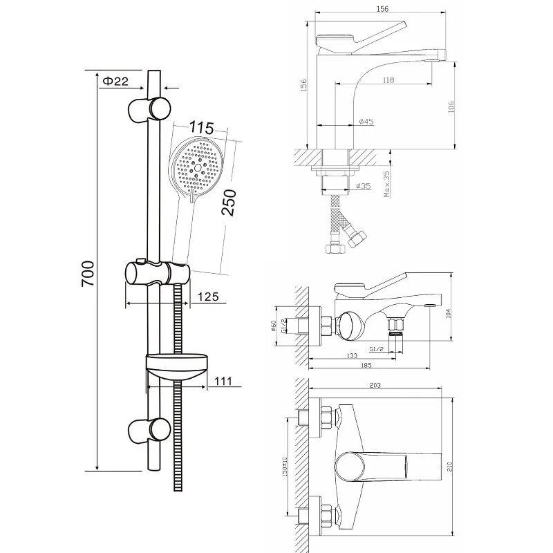 Orange ORGANIC M27-611cr Набор смесителей с душ.гарнитуром, хром