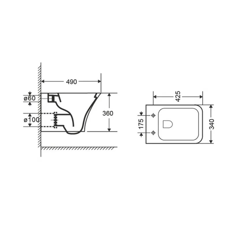 Унитаз подвесной Orange C02-100w безободковый, сиденье с микролифтом