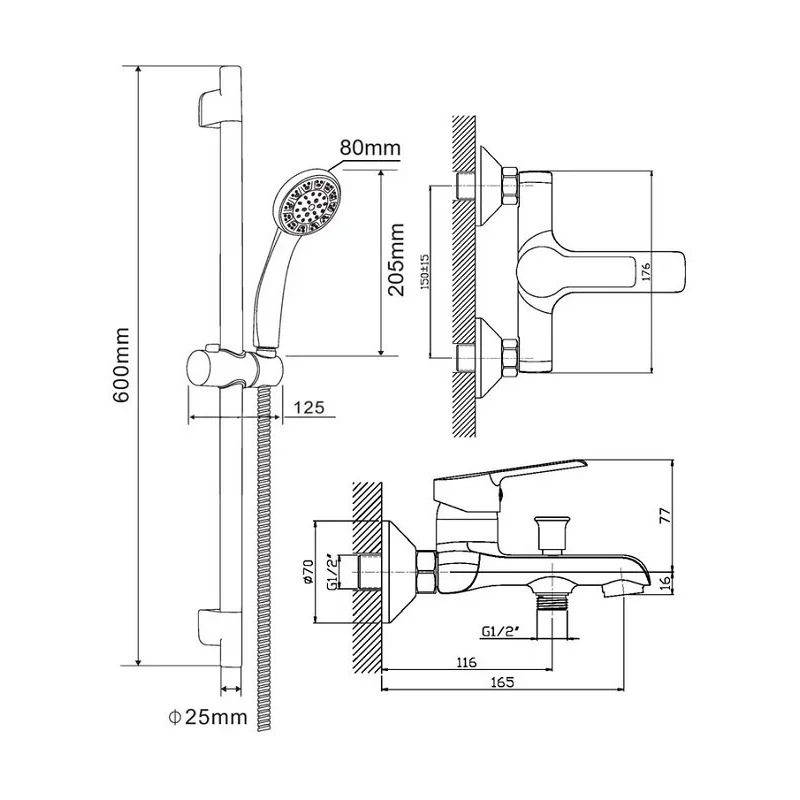 Orange Prim M42-611cr Смеситель для ванны с душ.гарнитуром, хром