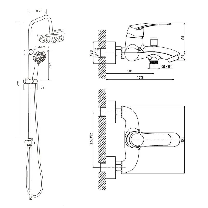 Orange Alfi M18-933cr Душевая система с однорычажным смесителем для ванны/душа, хром