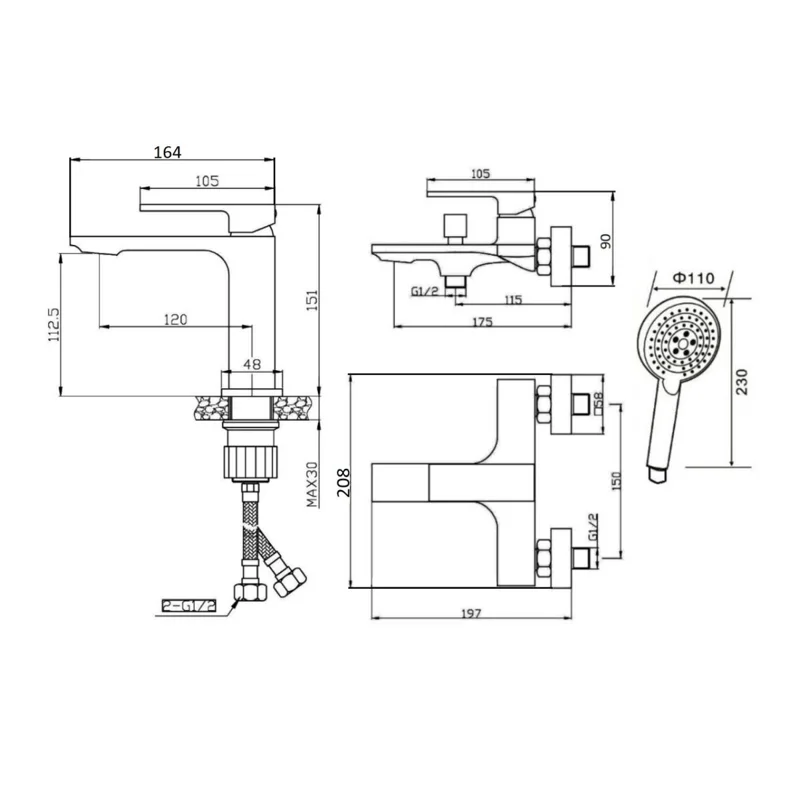 Набор смесителей с душ.набором Orange Lutz M04-311b черный
