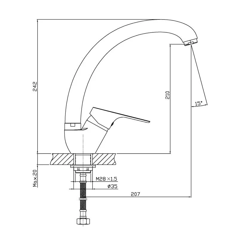 Orange Dia M45-002cr смеситель для кухни однорычажный, хром