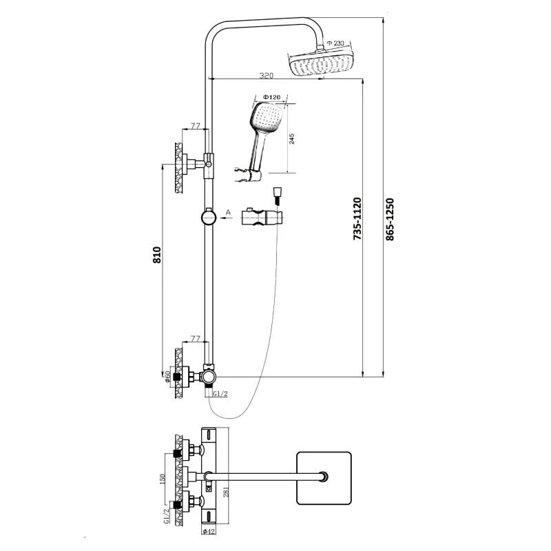 Душевая система Orange Thermo T02S4-912cr c термостатом, хром
