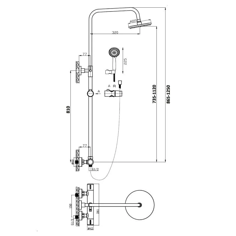 Душевая система Orange Thermo T02S3-912cr c термостатом, хром