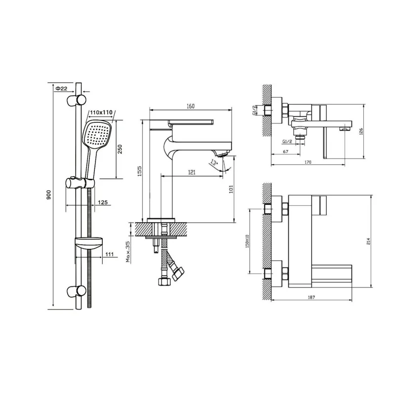 Набор смесителей с душ. гарнитуром Orange Splito M36-311cr хром