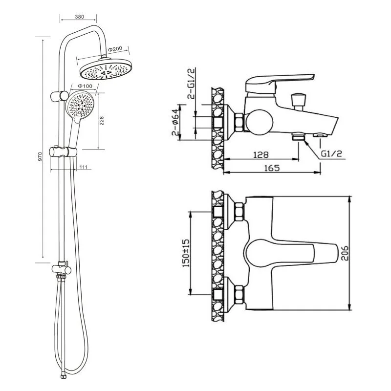 Душевая система Orange Tony M54-933cr смеситель с изливом, хром