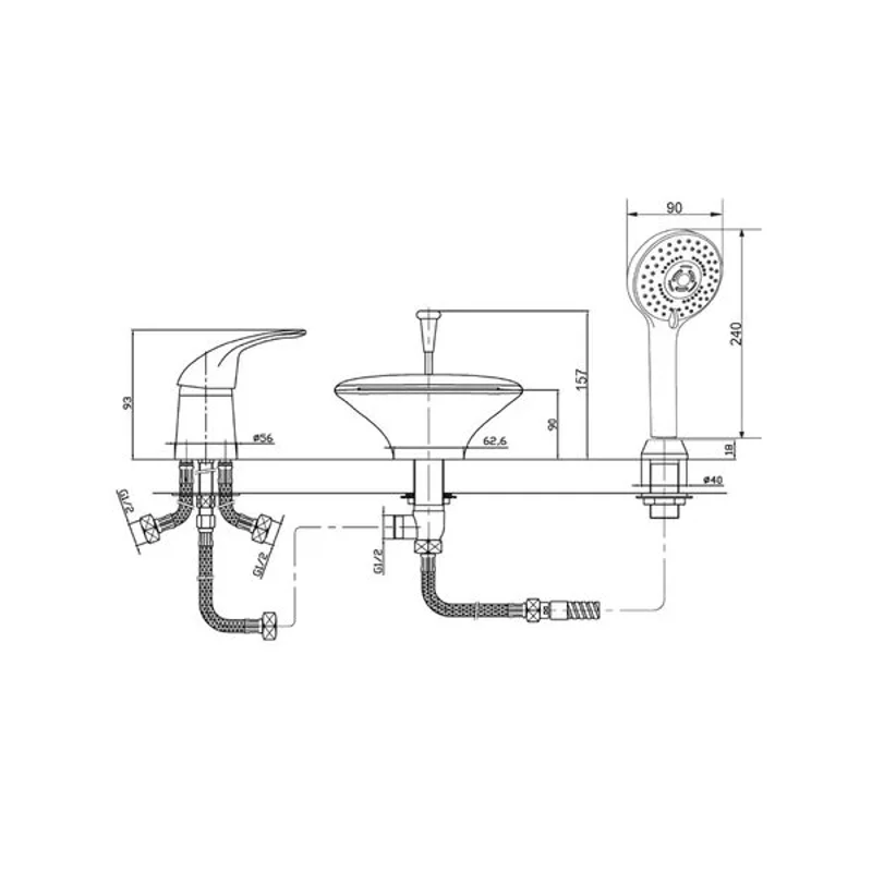 Orange Iris M41-333w смеситель на борт ванны однорычажный с душевым набором, белый