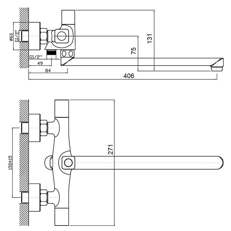 Orange Alfi M82-212cr смеситель для ванны двухвентильный универсальный с душевым набором, хром