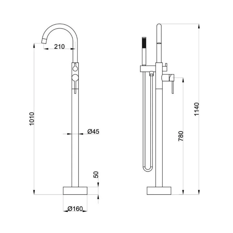 Orange Steel M99-336ni смеситель для ванны однорычажный напольный с душевым набором, сталь