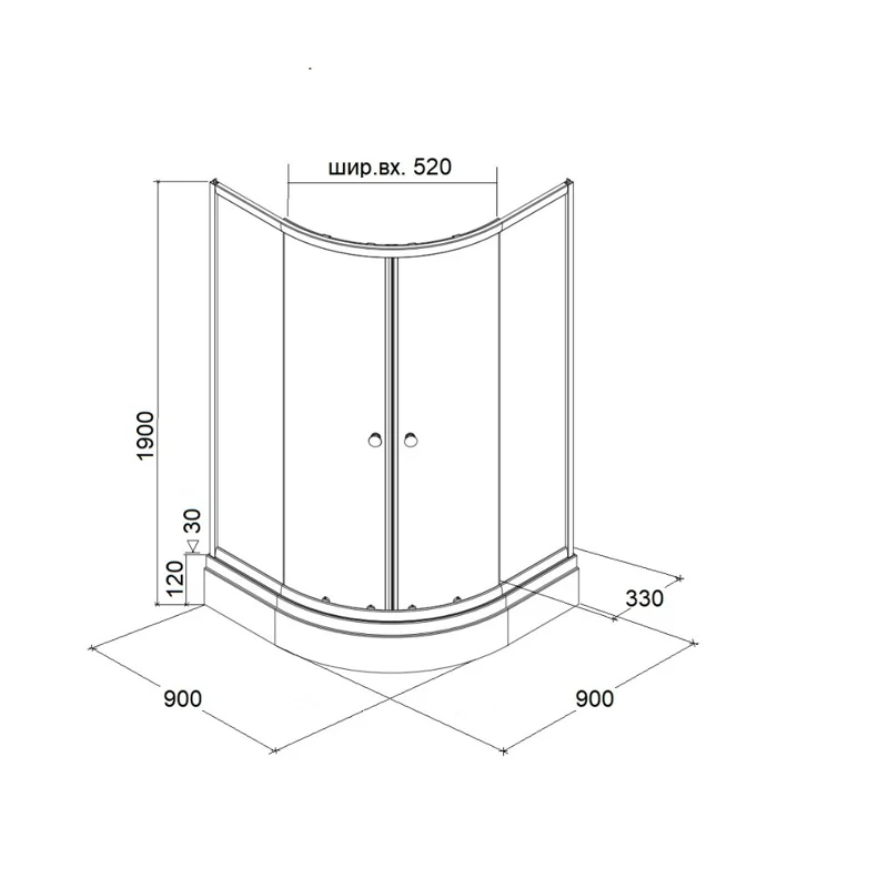 Уголок Z9111 душевой PARLY с поддоном (90х90х193)