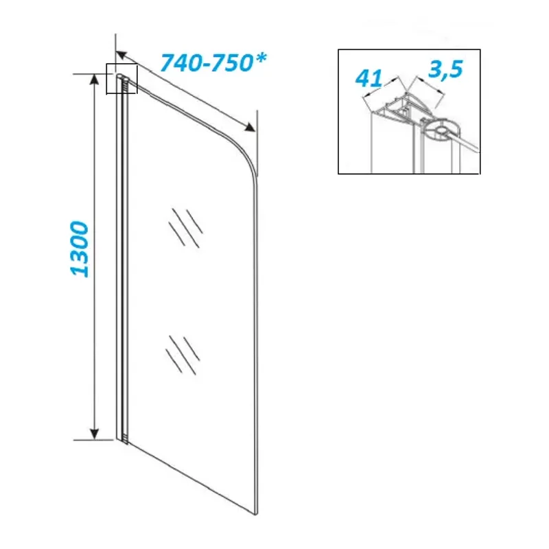 Шторка F04F для ванной, распашная PARLY (130x75)