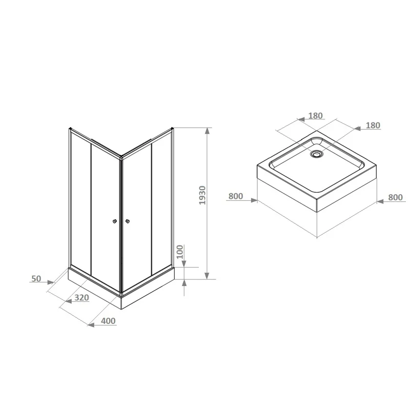 Уголок ZFQ81B душевой PARLY с поддоном (80х80х190)