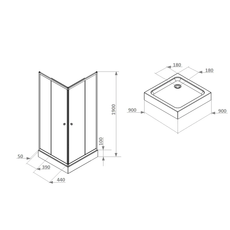 Уголок ZEQ911B душевой PARLY с поддоном