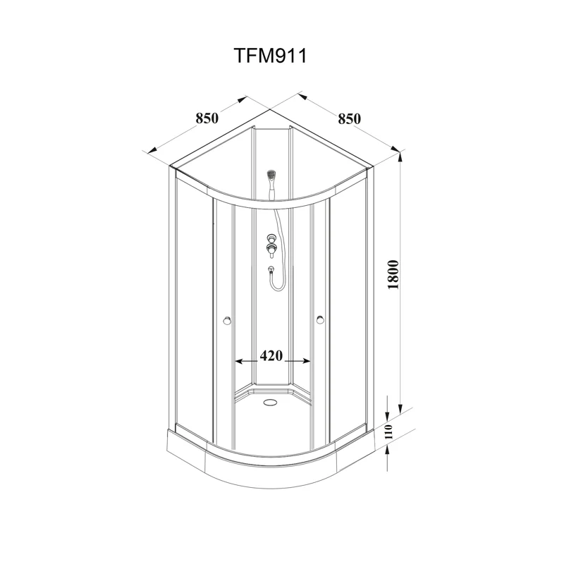 Кабина TMF911 душевая без крыши PARLY  