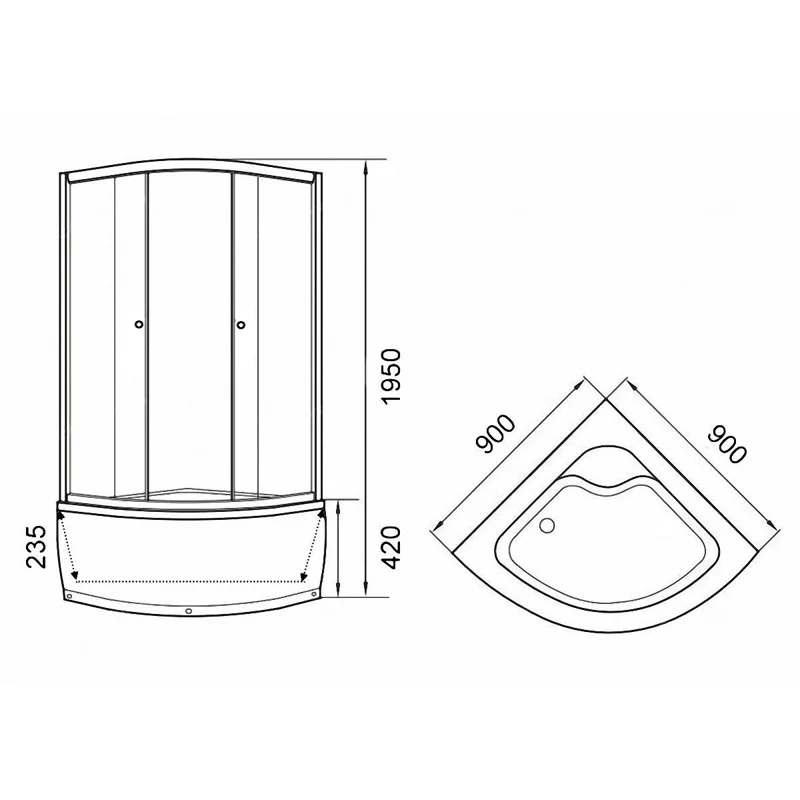 Уголок ZF90 душевой PARLY с поддоном