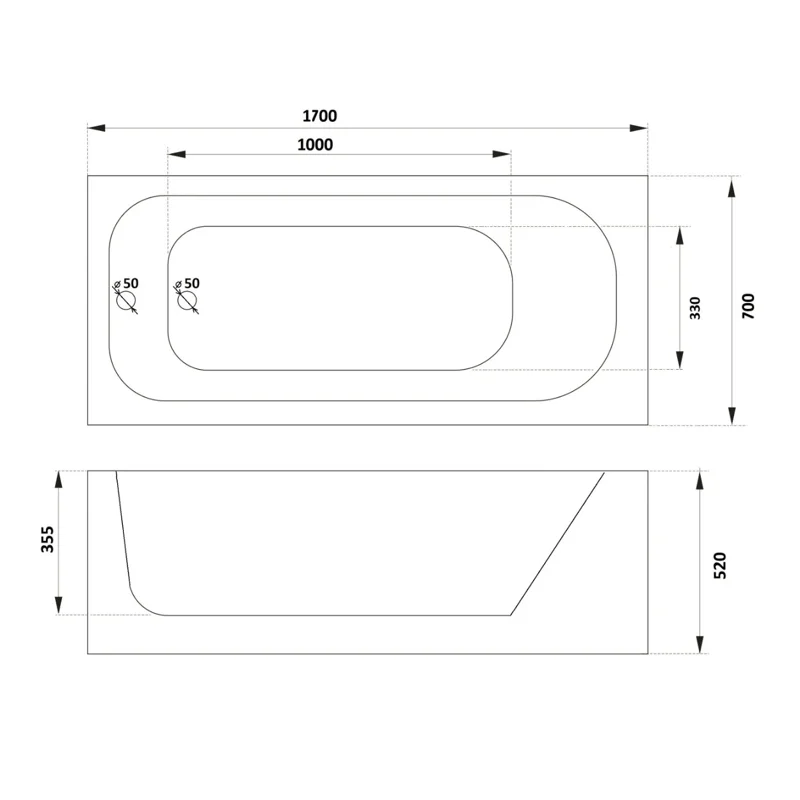 Ванна акриловая с каркасом БЕЗ экрана ORTIZ (1700x750x580) приставная, белая PARLY