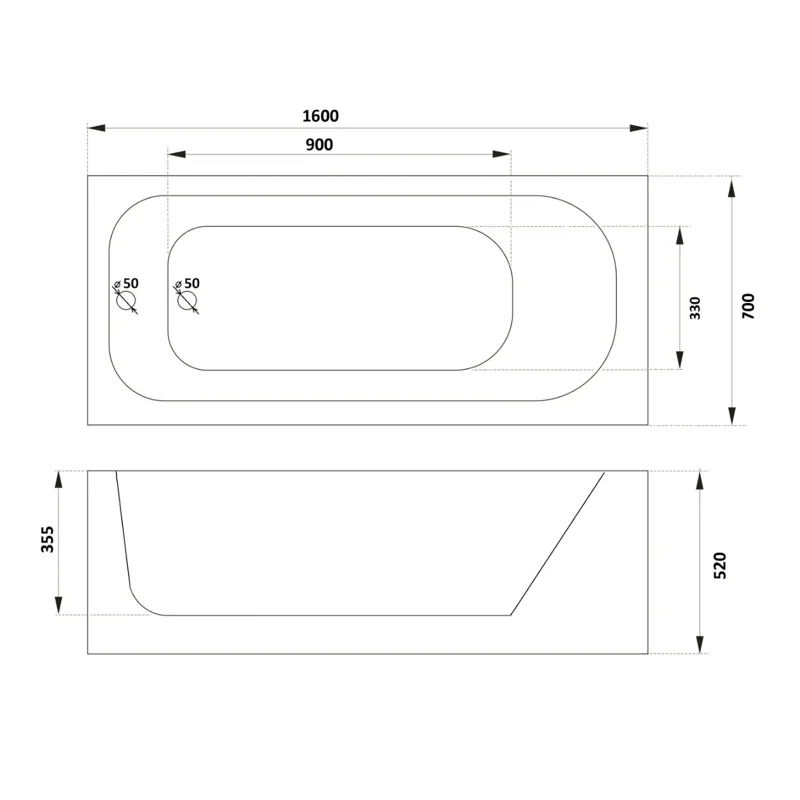 Ванна акриловая с каркасом БЕЗ экрана ORTIZ (1600x750x580) приставная, белая PARLY