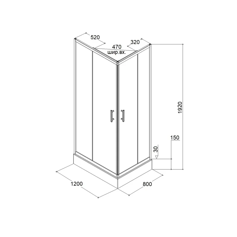 Уголок  ZQ121F  душевой PARLY с поддоном (120х80х192)