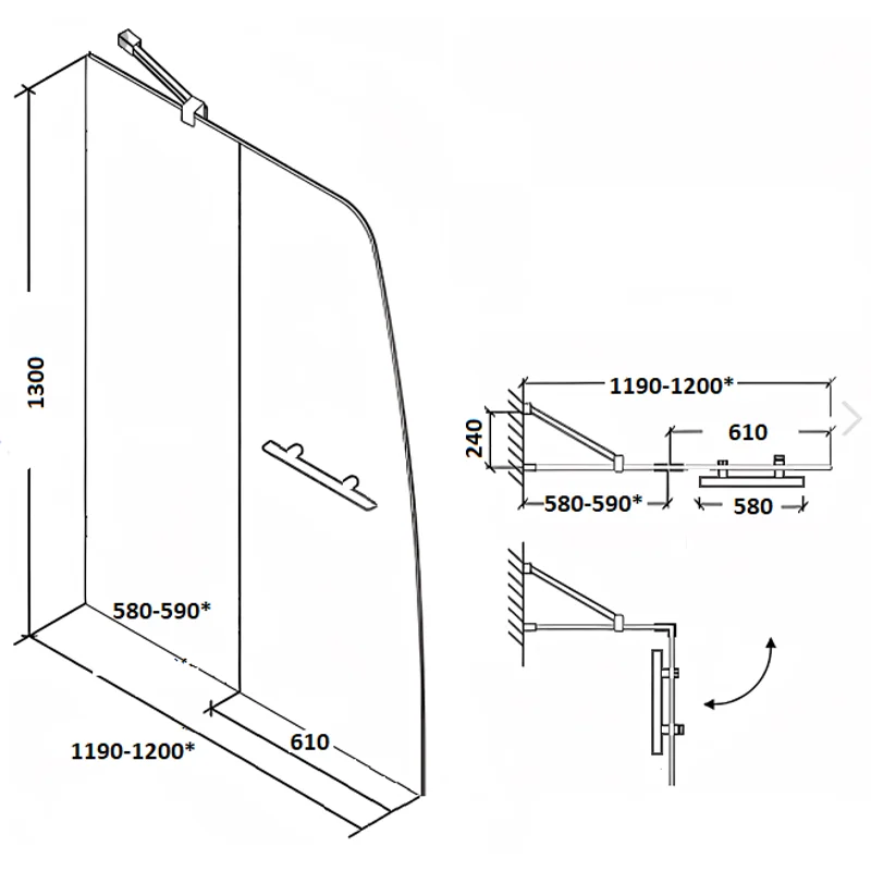 Шторка F03B для ванной, распашная PARLY (130x120)
