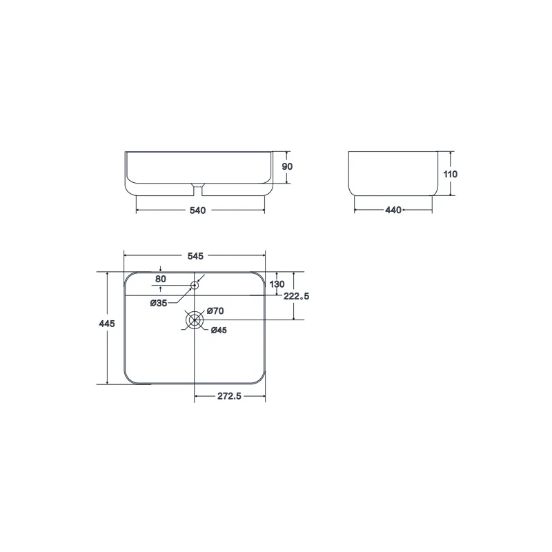 Умывальник накладной, прямоугольный, белый, Point Меркурий 51, PN43833