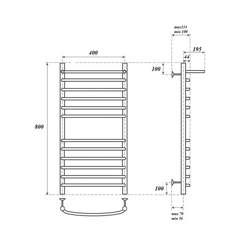 Полотенцесушитель электрический Point Альфа PN05148SPE П11 400x800 с полкой левый/правый, хром