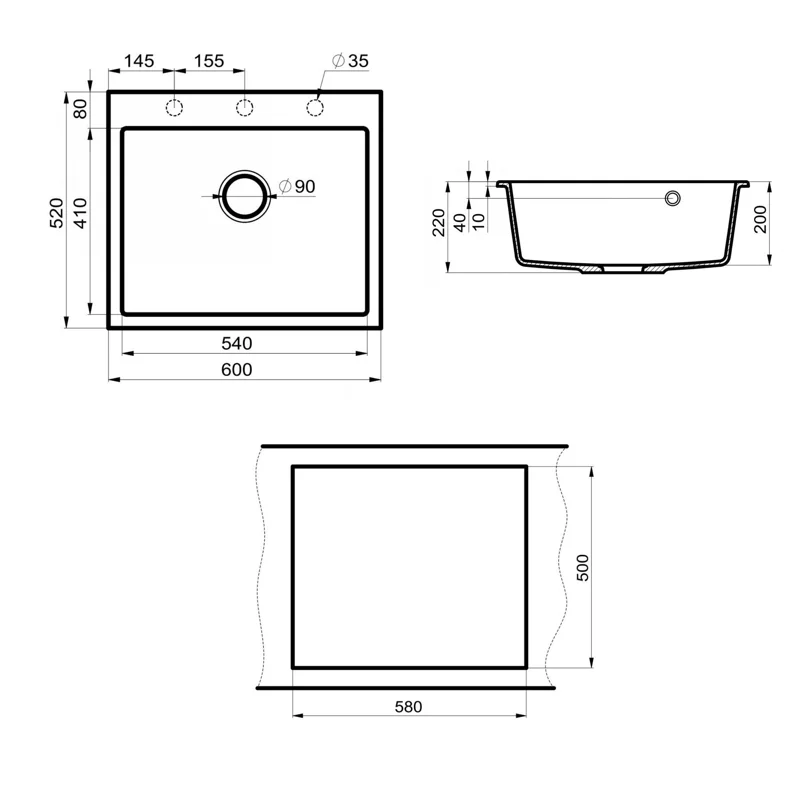 Мойка кухонная Point Бинга 60 PN3003B, черный
