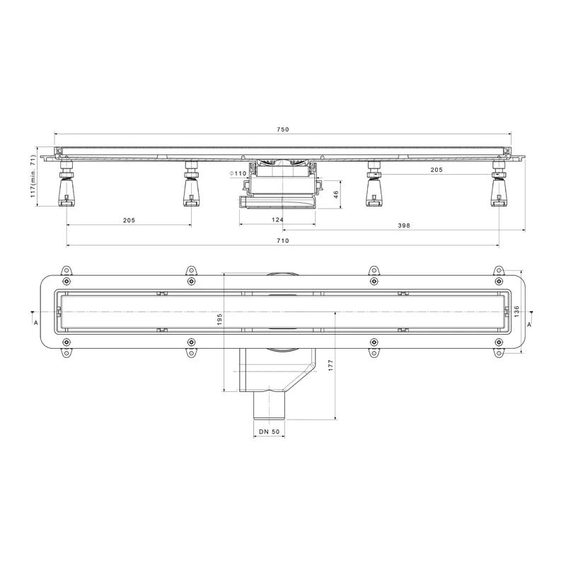 Душевой лоток POINT Деметра золото 750 арт PN50675G