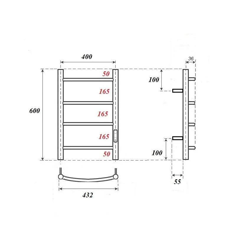 Полотенцесушитель электрический Point Афина PN04846W П4 400x600 диммер справа, белый