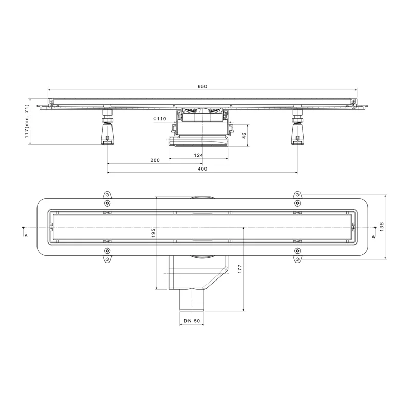 Душевой лоток POINT Деметра стекло черное 650 арт PN50465GLB