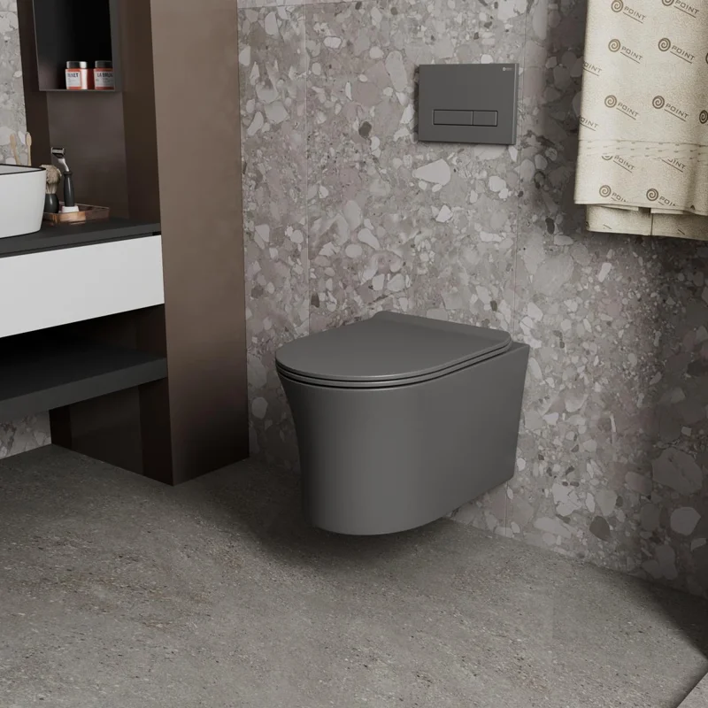 Унитаз подвесной Point Вега безободковый, серый мат., сиденье дюропласт микролифт быстросъем., PN41711GM