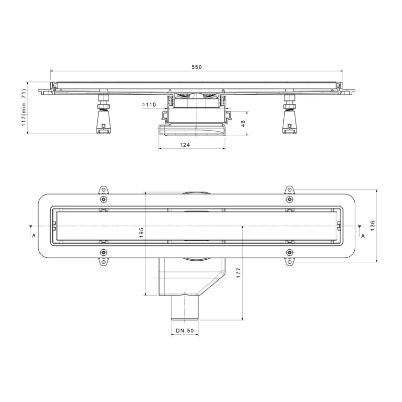 Душевой лоток POINT Гермес сталь 550 арт PN50155