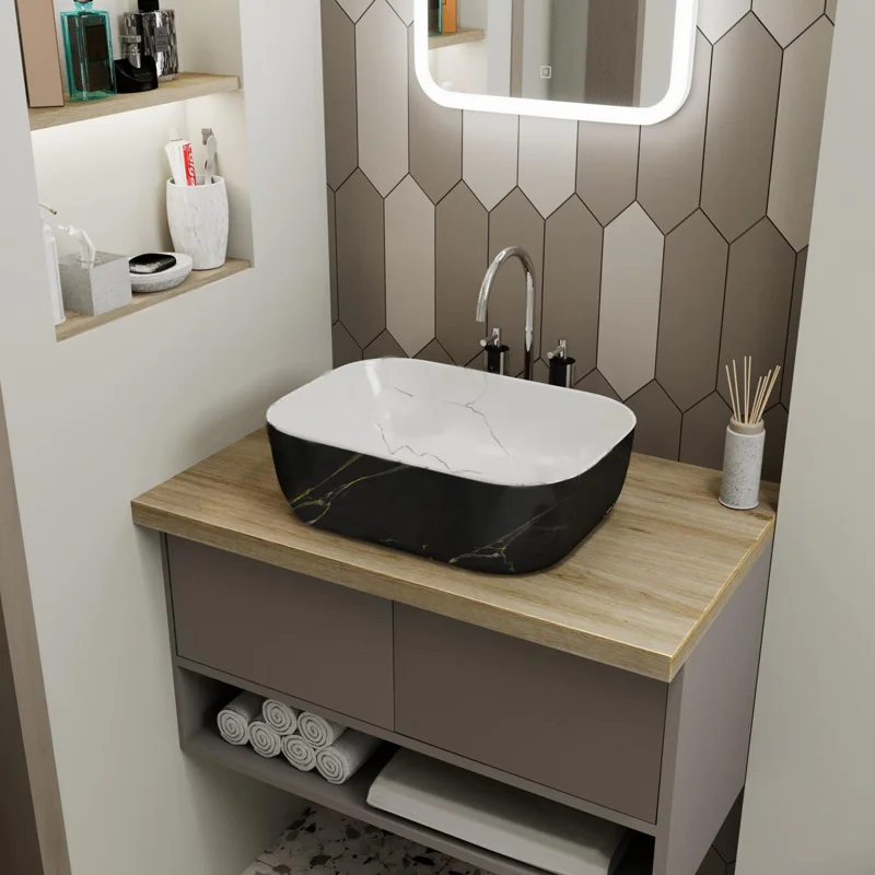 Умывальник Point Вега 46 PN43711WB прямоугольный, белый и черный