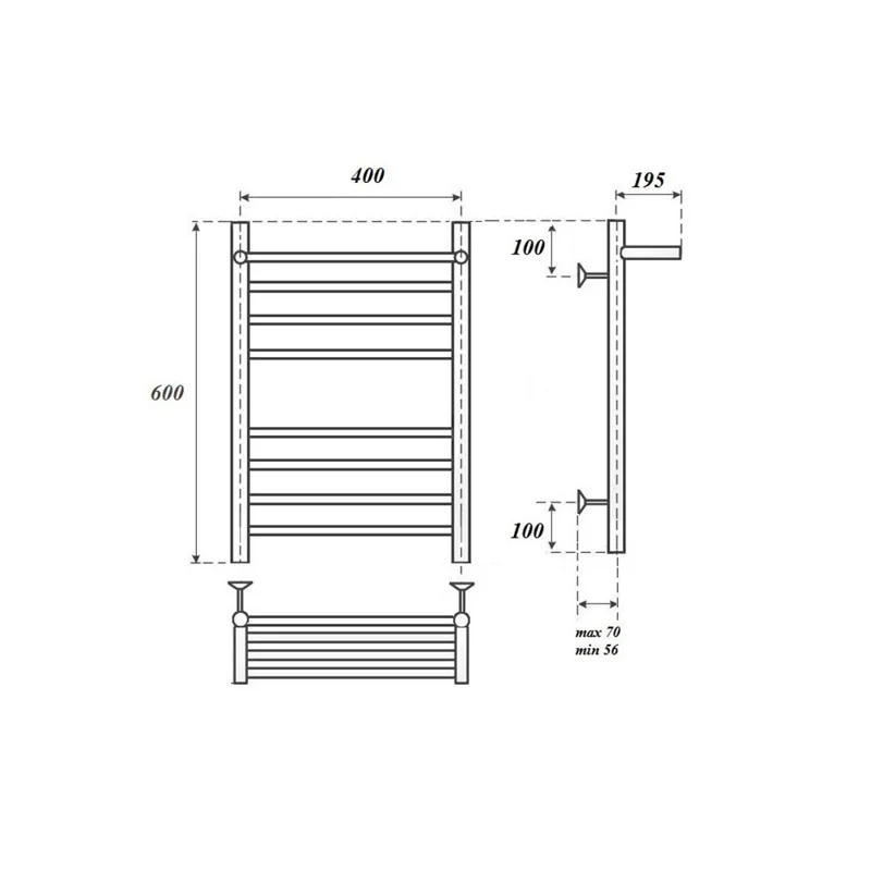 Полотенцесушитель электрический Point Аврора PN10146SPE П7 400x600 с полкой левый/правый, хром