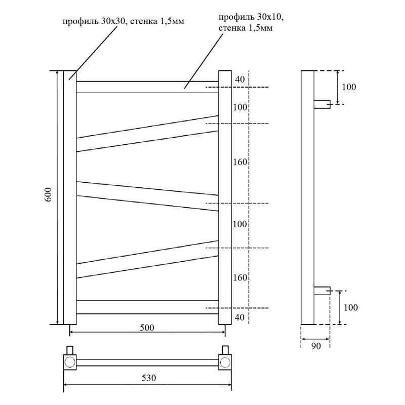 Полотенцесушитель водяной Point Феникс PN15156 П5 500x600, хром
