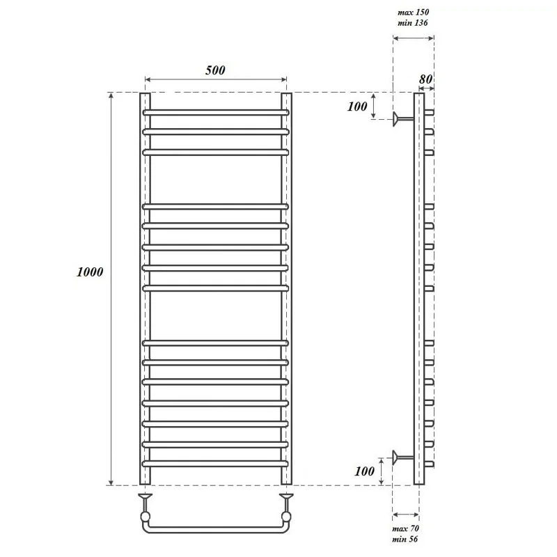 Полотенцесушитель электрический Point Нептун премиум PN09150SE П15 500x1000 левый/правый, хром