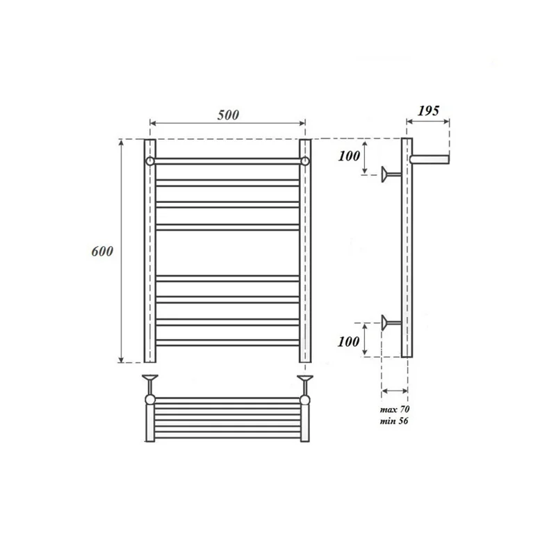 Полотенцесушитель электрический Point Аврора PN10156SPE П7 500x600 с полкой левый/правый, хром
