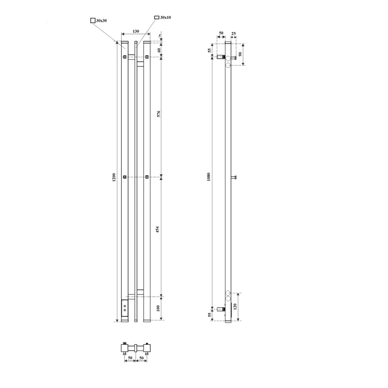 Полотенцесушитель электрический Point Фрея PN20712GB П2 100x1200 диммер слева, графит блеск