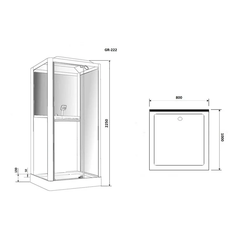 Душ.каб. GR222 (80x100x225) GROSSMAN 3 места