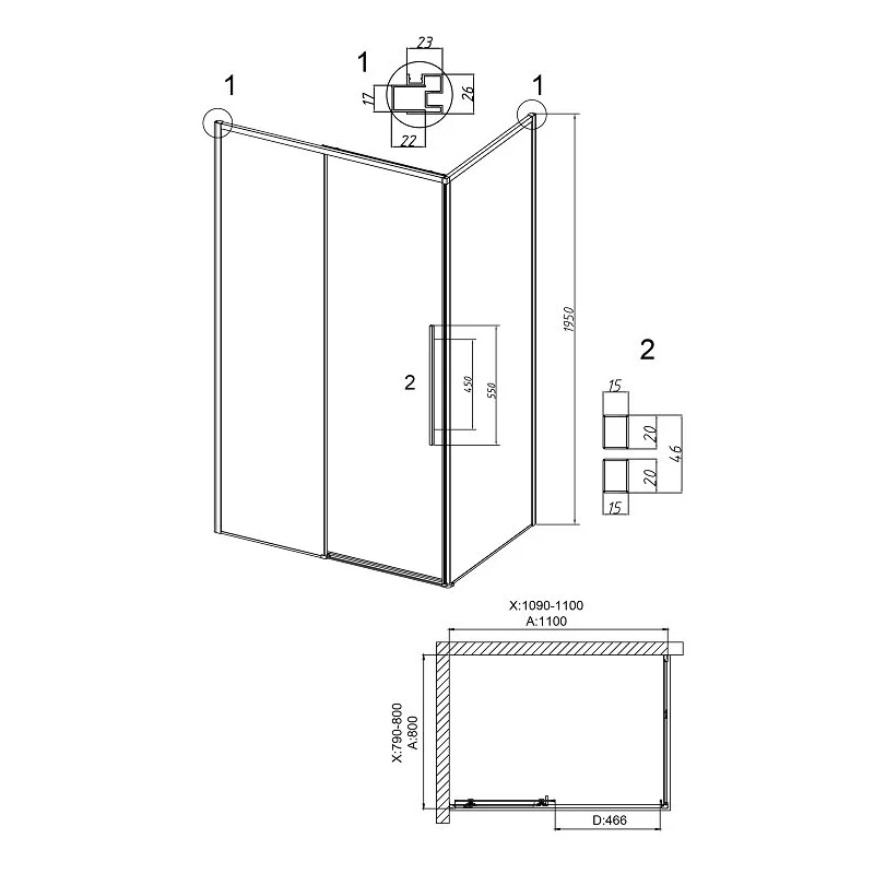 Душевой уголок Grossman 120.K33.01.1180.10.02 Galaxy (110*80*195) хром, стекло шиншилла, 2 места